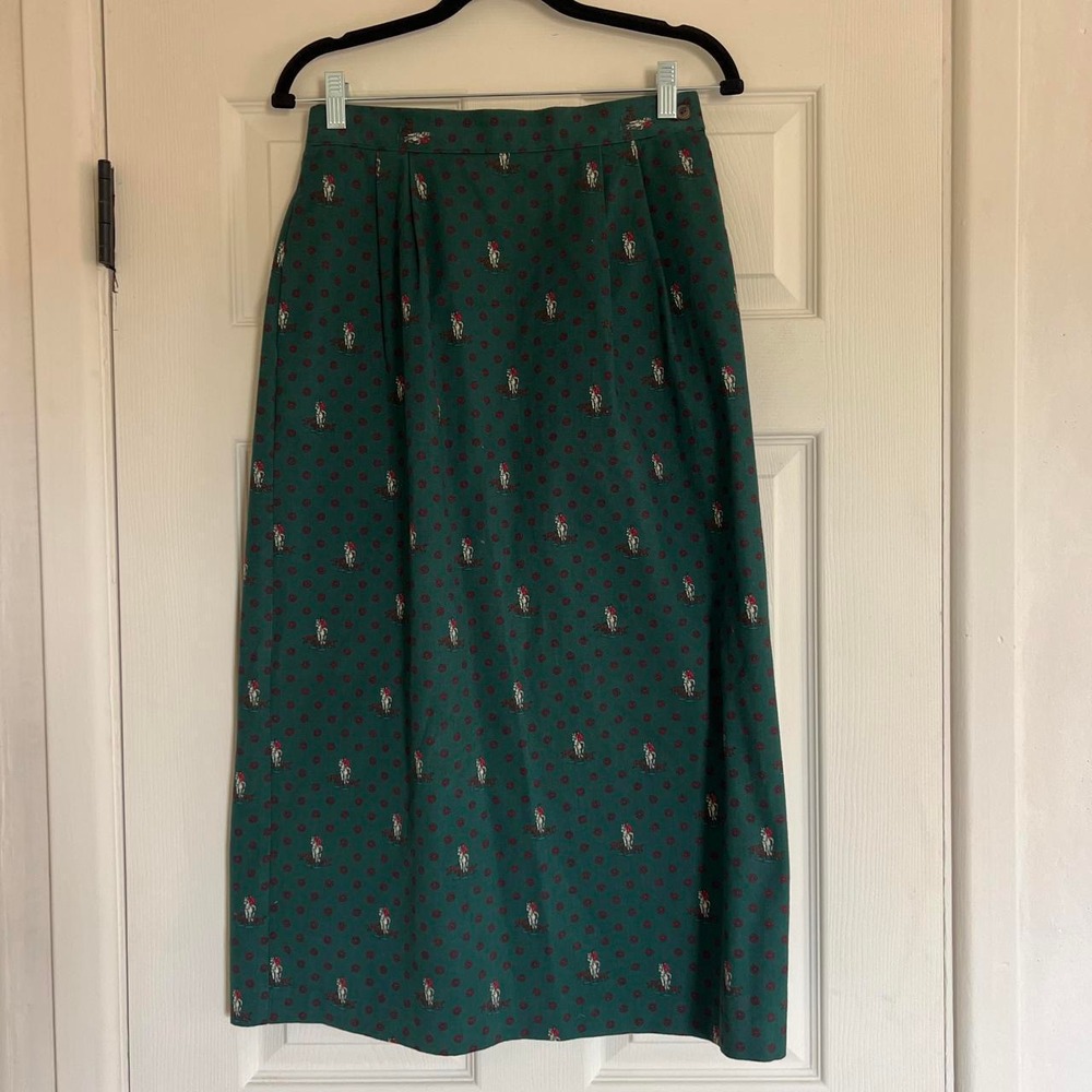 Portraits by Northern Isles Midi Skirt Womens 8 Green Equestrian Cotton Vintage